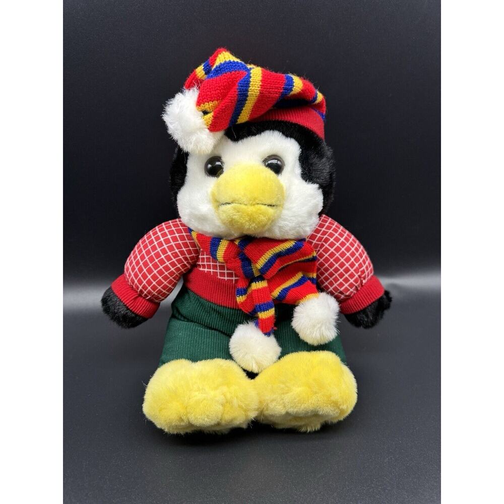 Vintage Tb Trading Co Winter Penguin Plush Stuffed Animal 12” W/ Knitted Hat